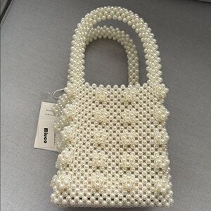 Pearl Adorned Mini Bag - Cream